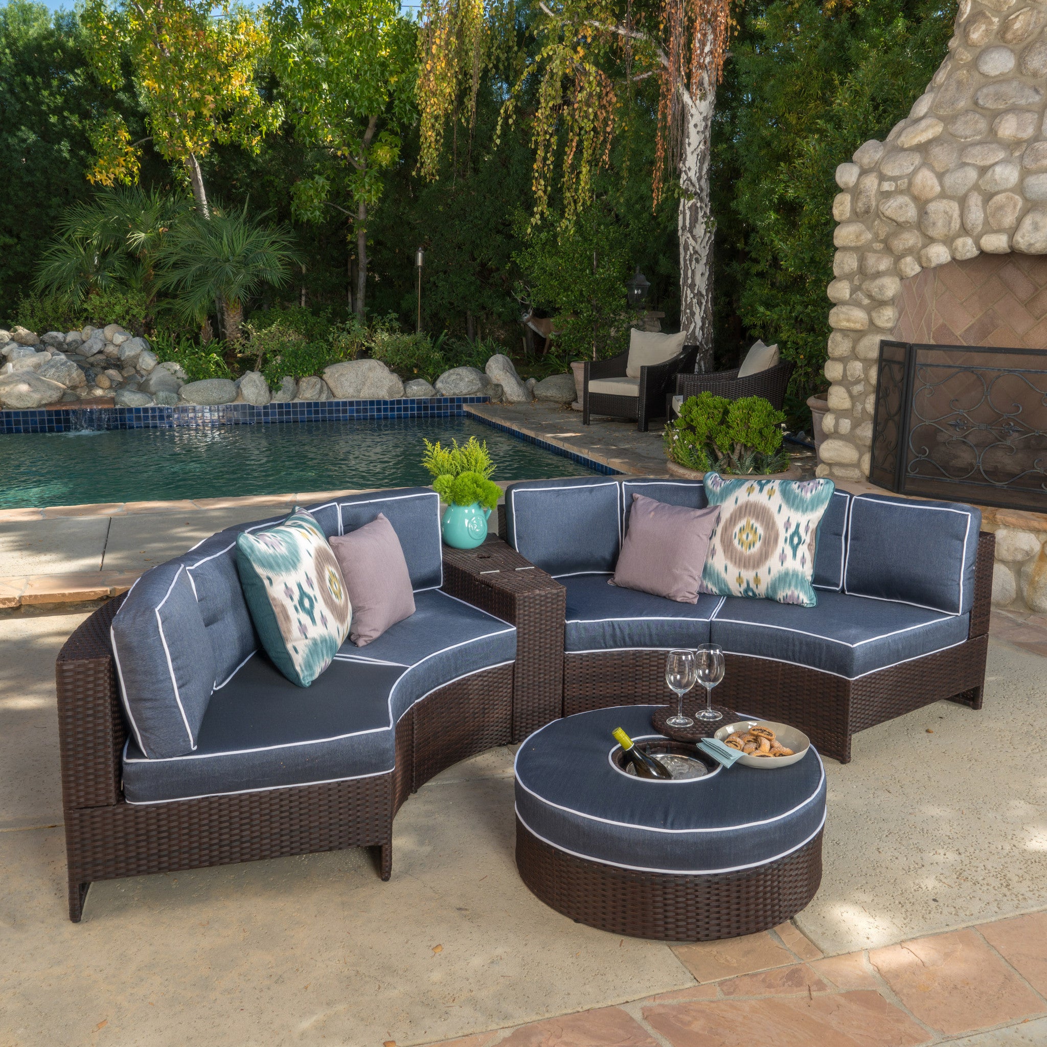 Riviera 6pc Outdoor Sectional Sofa Set w/ Storage Trunk & Ice Bucket