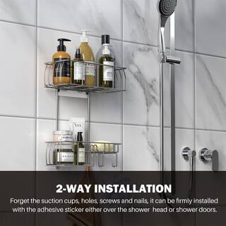 Cubilan Over-the-Shower Caddy with Hooks for Towels in Silver HD-SDN