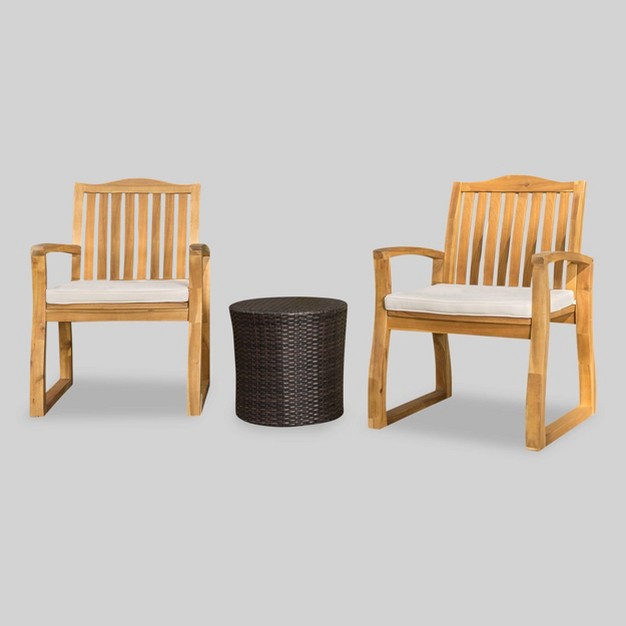 Tampa 3pc Acacia Wood amp Wicker Patio Chat Set Brown Christopher Knight Home