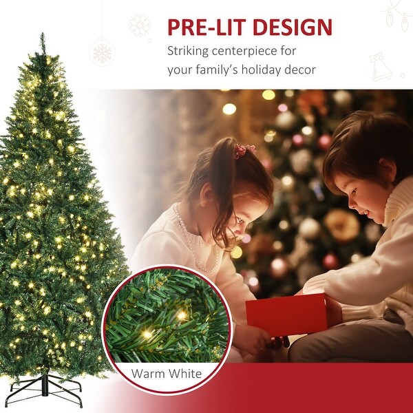 HOMCOM 7 ft. Christmas Tree with Lights，LED Christmas Tree with Stand，Prelit Christmas Tree