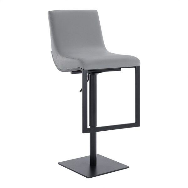 Armen Living Victory Swivel Barstool in Steel and Grey Faux Leather