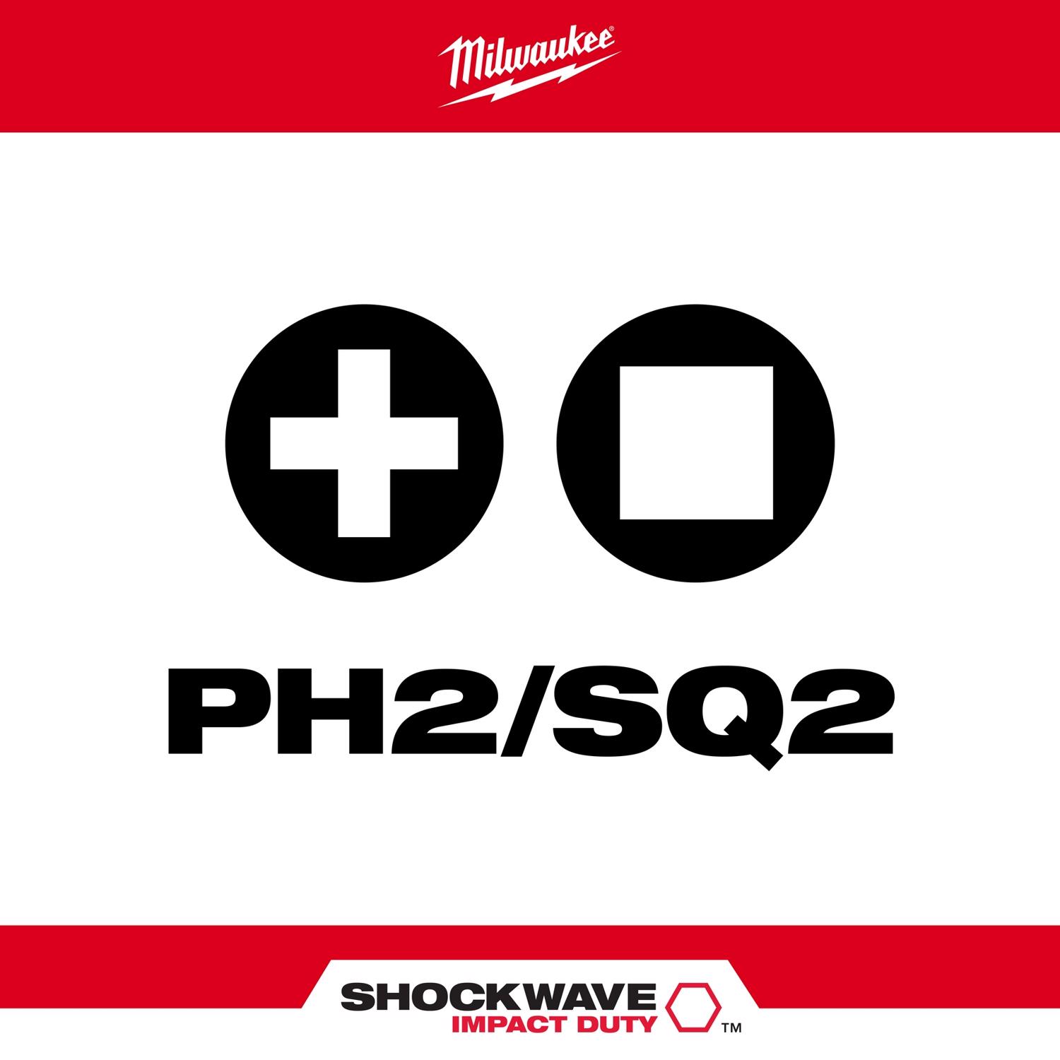 MW Shockwave Phillips/Square PH2/SQ2 X 2-3/8 in. L Impact Double-Ended Power Bit Steel 1 pc