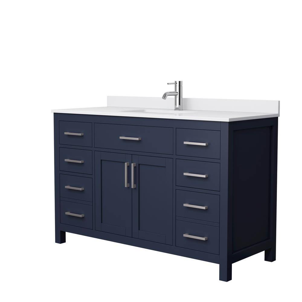 Wyndham Collection Beckett 54 in. W x 22 in. D x 35 in. H Single Sink Bathroom Vanity in Dark Blue with White Cultured Marble Top WCG242454SBNWCUNSMXX