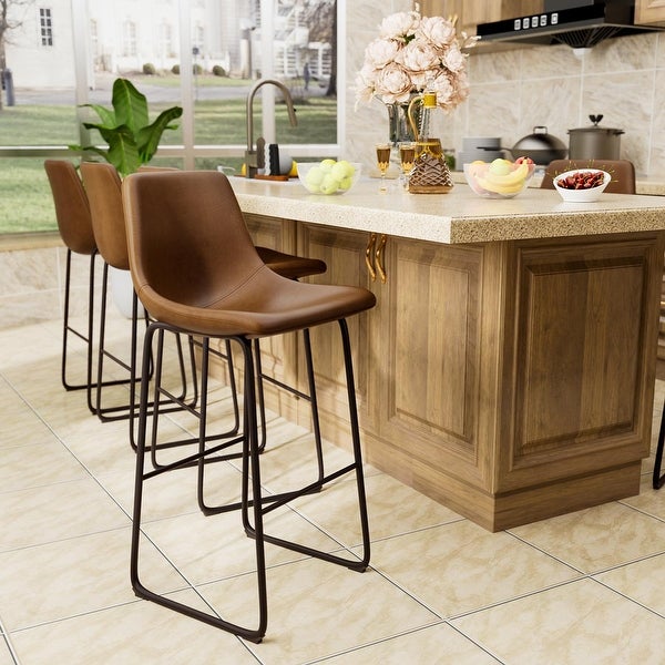 Furniwell 41.3 Inch High Faux Leather Counter Bar Stool， Set of 2