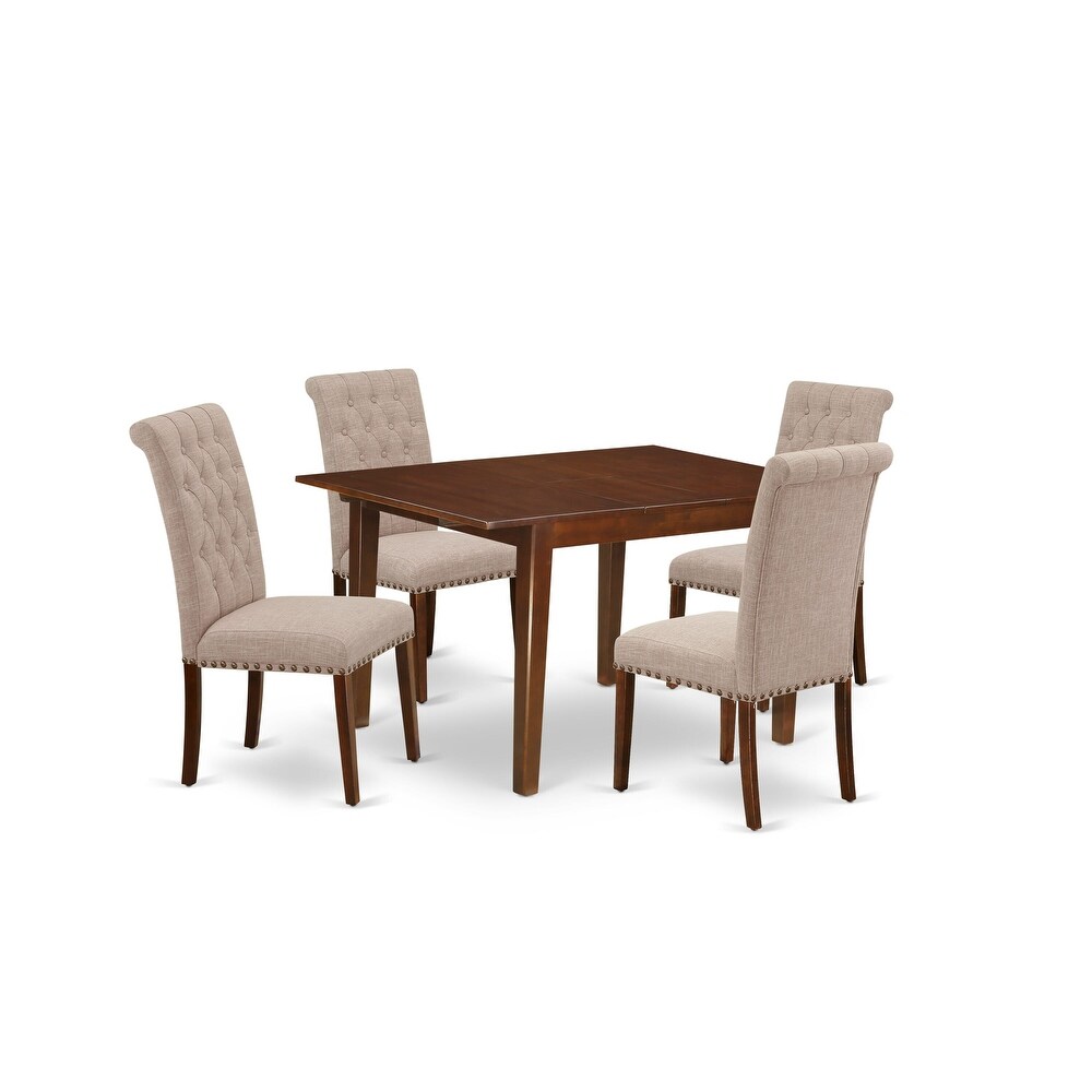 East West Furniture 5 Piece Dining Set Includes a Dining Room Table and 4 Linen Fabric Chairs  (Pieces Options)