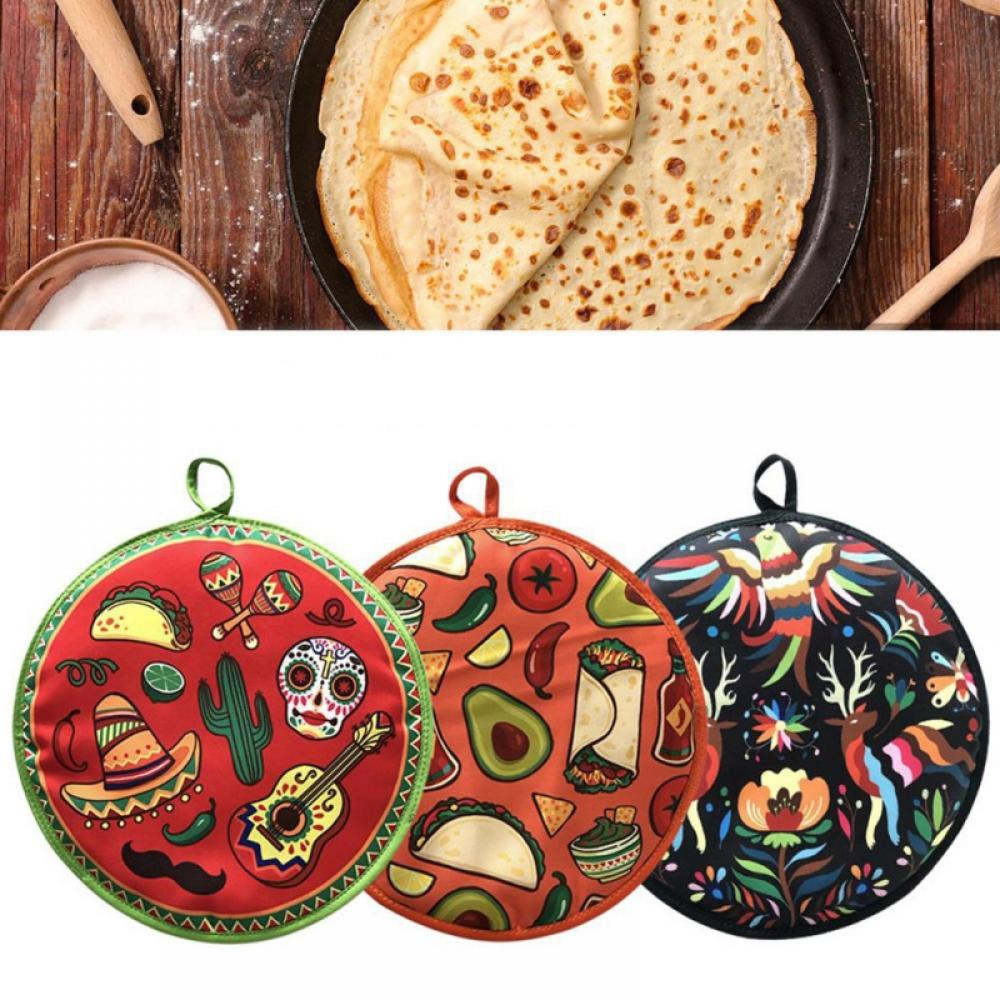 Tortilla Warmer Pouch 12 Inch Insulated and Microwaveable Fabric Tortilla Keeper Holder Keeps Warm for Corn Flour Taco Pizza Bread up to One Hour