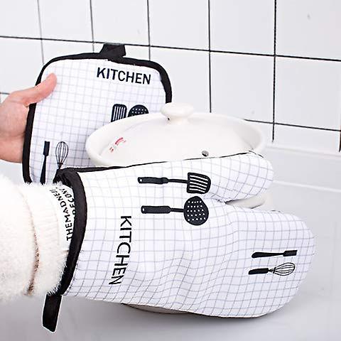 1 Oven Gloves + 1 Potholders， Cotton Lining Glove， Microwave Oven Gloves， For Kitchen， Grilling， Baking， Pastry.