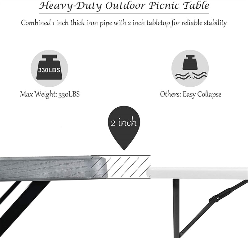 Outdoor Picnic Table Bench Set All-Weather Camping Dining Table Set with Metal Base