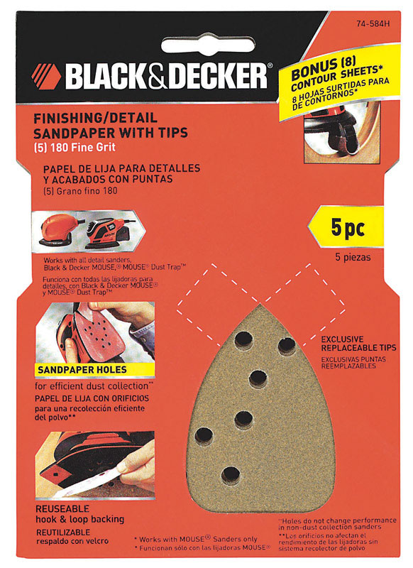 Black+Decker 6 in. L X 4 in. W 180 Grit Aluminum Oxide Sandpaper 5 pk