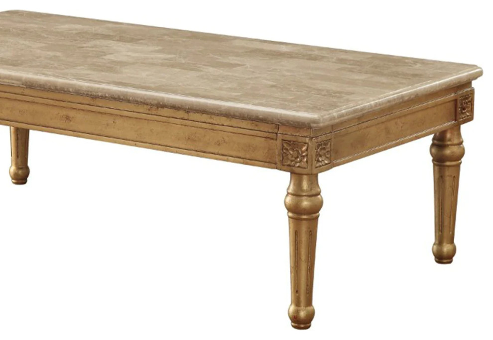 Benzara BM186978 Traditional Style Rectangular Wood  ampMarble Coffee Table  Gold   Traditional   Coffee Tables   by Uber Bazaar  Houzz