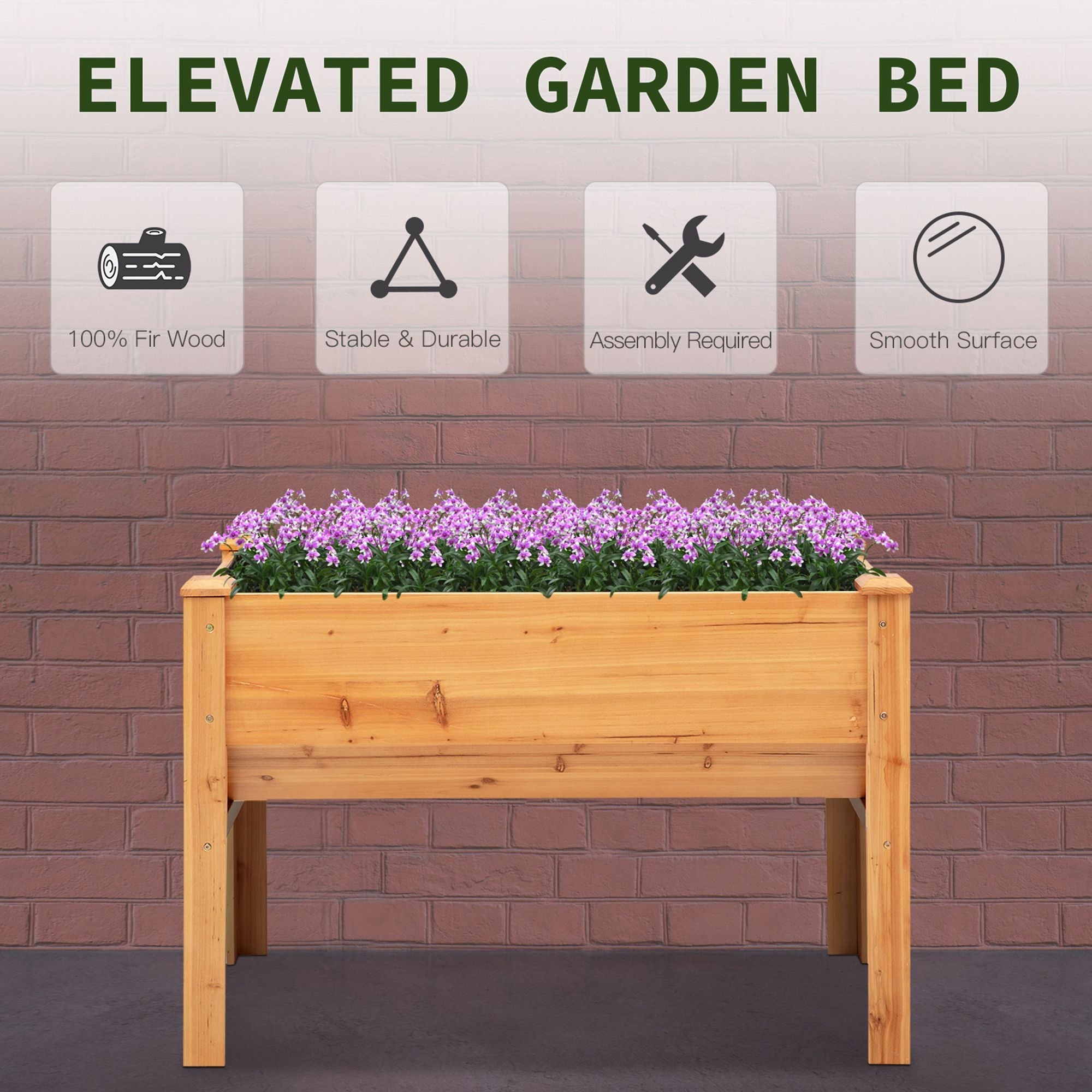 Suzicca 49" x 24" x 32" Wooden Elevated Garden Planter Bed w/ Unique Funnel Design