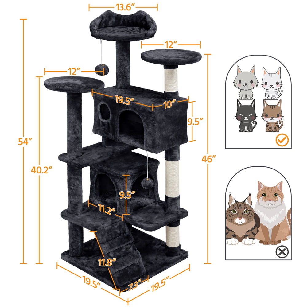 Easyfashion Cat Tree Condo Tower with Scratching Post fot Kittens， Brown， 54