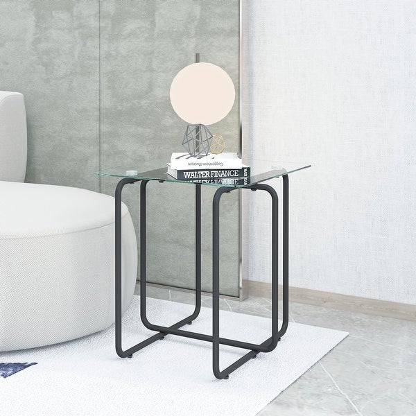 High Quality Glass End Table， Side Table with Metal Base