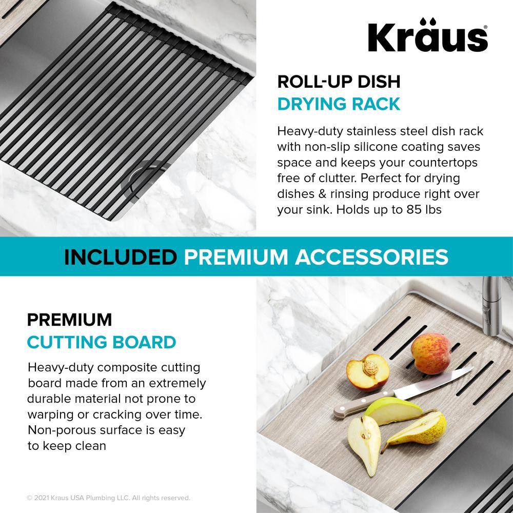 KRAUS Bellucci White Granite Composite 30 in. Single Bowl Undermount Workstation Kitchen Sink with Accessories KGUW1-30WH