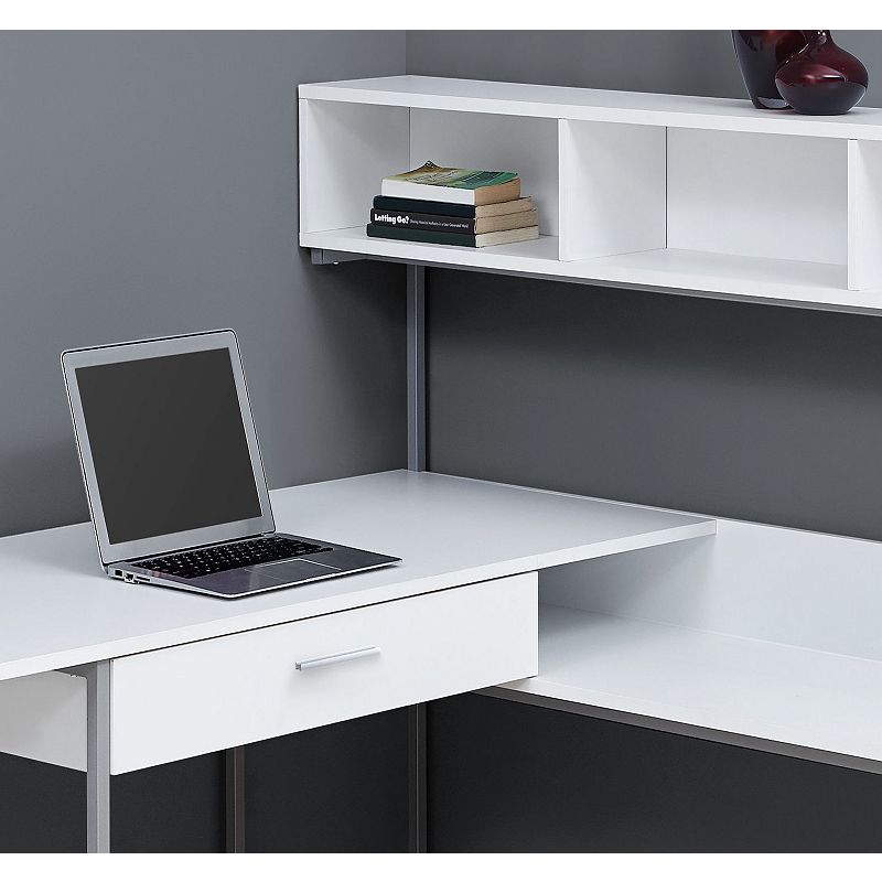 59 White and Gray Contemporary L-Shaped Computer Desk