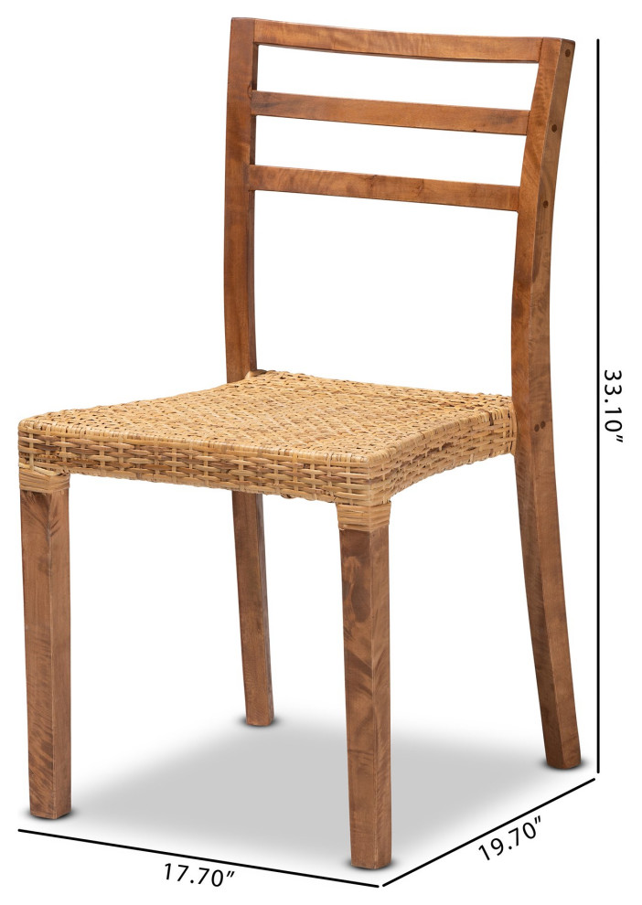 2 Pack Mid Century Modern Dining Chair  Natural Rattan Seat  ampSlatted Backrest   Tropical   Dining Chairs   by Decor Love  Houzz