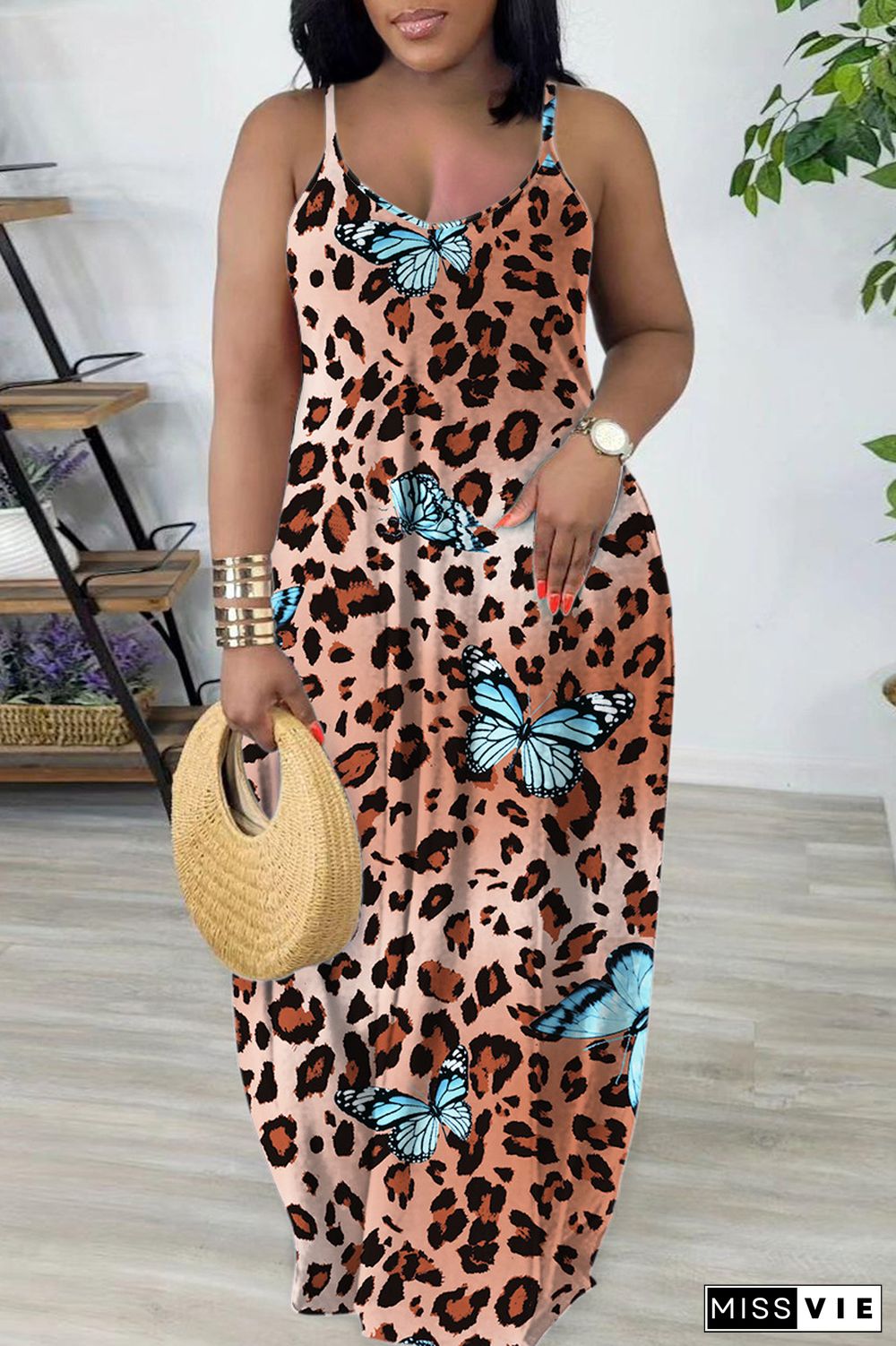 Sexy Casual Print Backless Spaghetti Strap Long Dresses