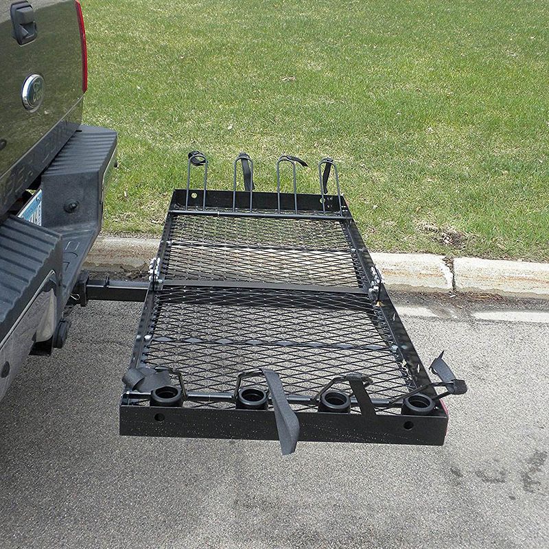 Tow Tuff 62 Inch Steel Cargo Carrier and Bike Rack， Fits All 2 Inch Receivers