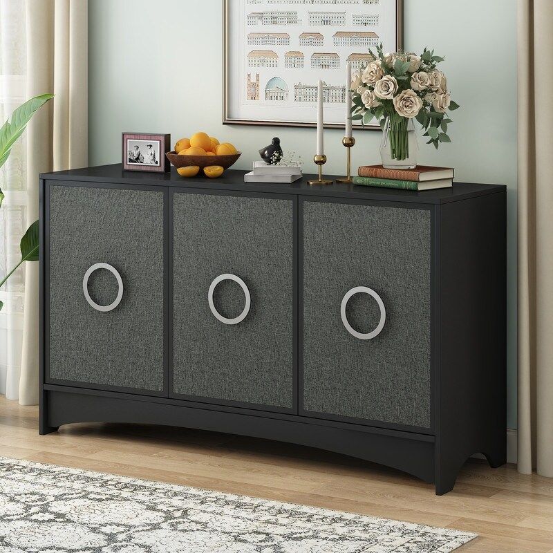 Curved Sideboard with 3 Doors  Buffet Cabinet Accent Storage Cabinet with Adjustable Shelves for Hallway  Entryway  Living Room