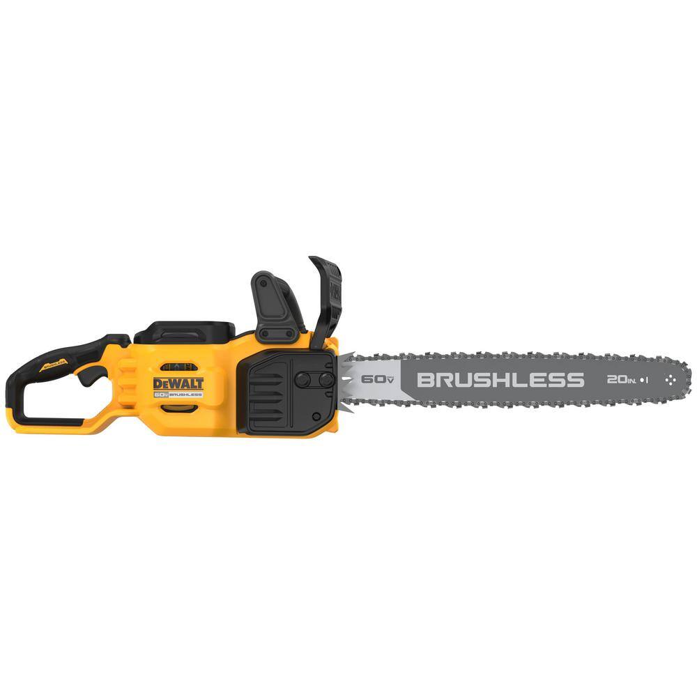 DW 60-Volt Maximum 20 in. Brushless Battery Powered Chainsaw Kit with Flexvolt 4Ah and 12Ah Batteries and Charger DCCS677Y1WCB612