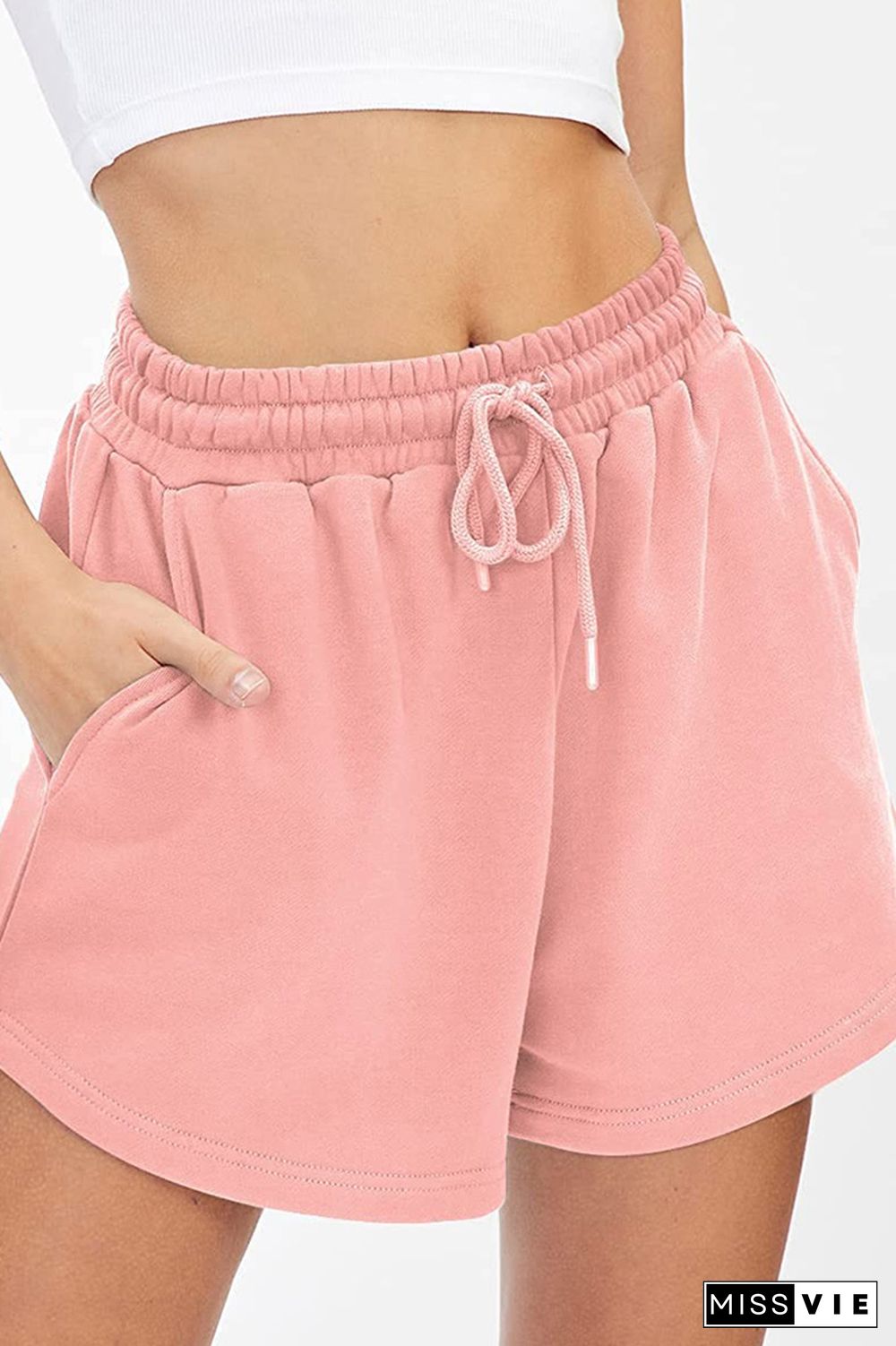 Plain High Waist Drawstring Shorts