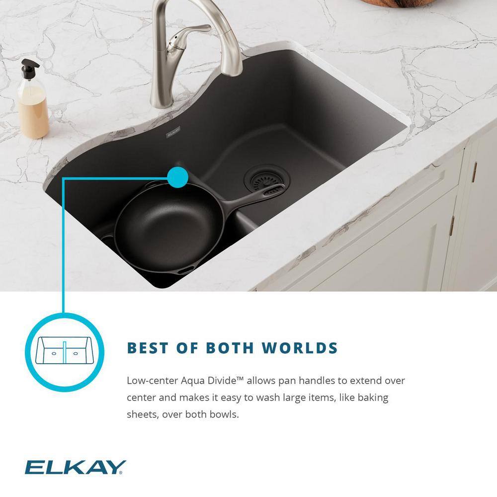 Elkay Quartz Classic Greystone Quartz 33 in. 6040 Double Bowl Drop-In Kitchen Sink with Aqua Divide ELGH3322RGS0