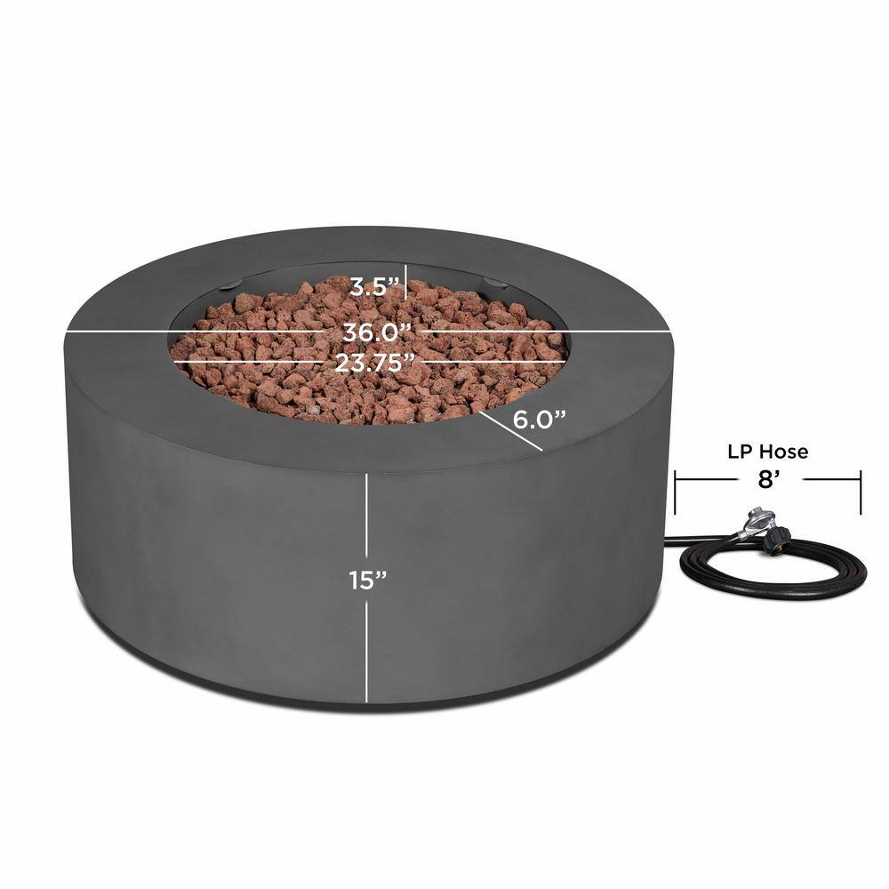 Real Flame Aegean 36 in. W X 15 in. H Round Powder Coated Steel Liquid Propane Fire Pit in Weathered Slate with NG Conversion Kit C9815LP-WSLT