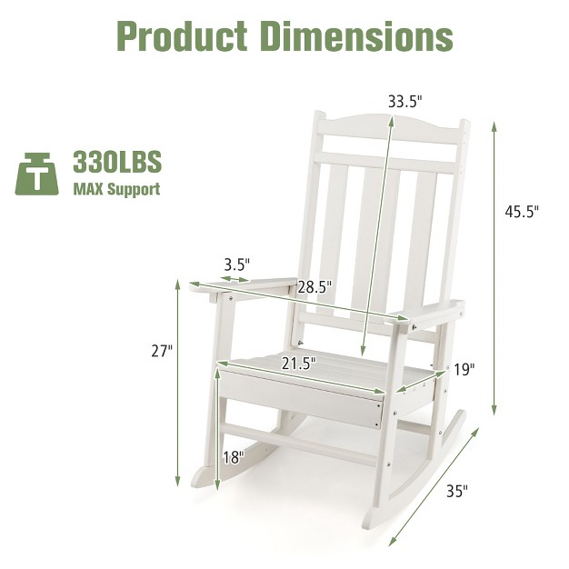 Costway Patio Rocking Chair All weather Hdpe Rocker High Back Porch White grey turquoise