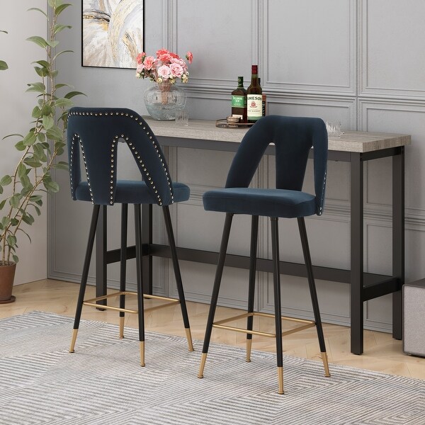 Modern Set of 2 Barstools with Nailheads