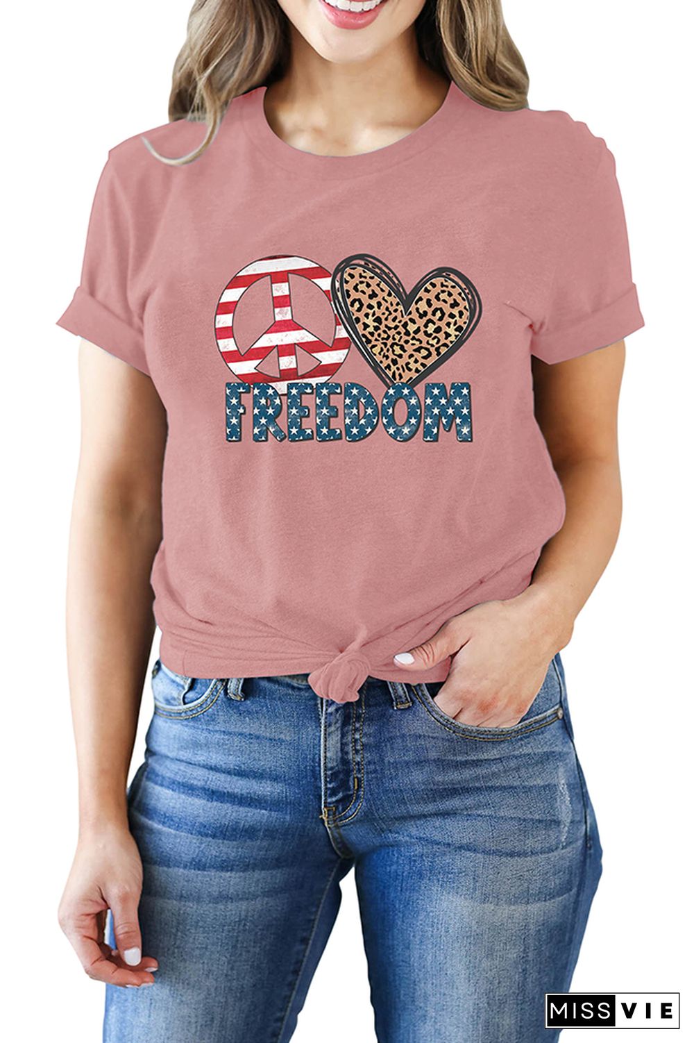 Peace Love Freedom Print Short Sleeve Graphic Tee Wholesale