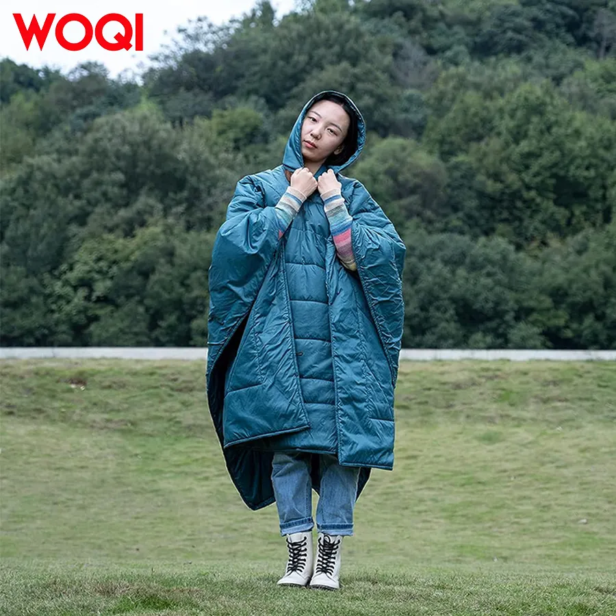 WOQI hooded insulated camping blanket  wearable cape and poncho  ultra lightweight and compact