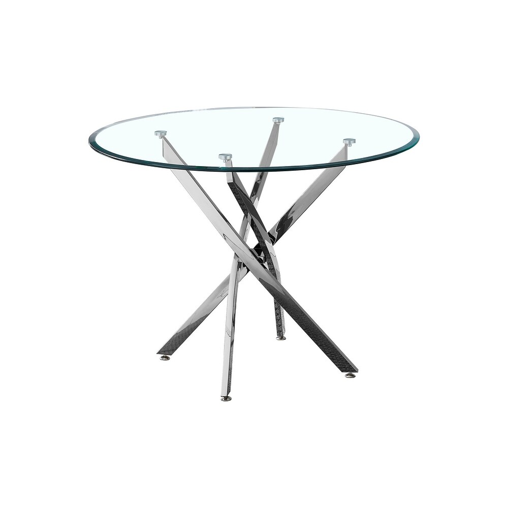 Modern Round Dining Table Clear Tempered Glass Top for Dining Room