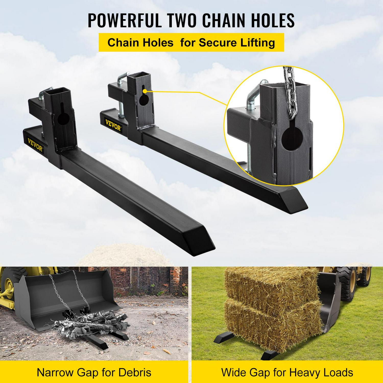 VEVORbrand Clamp On Pallet Forks 4000 lbs， Tractor Bucket Forks 60in Quick Attach， Fork Attachment for Skid Steer，Loader Bucket