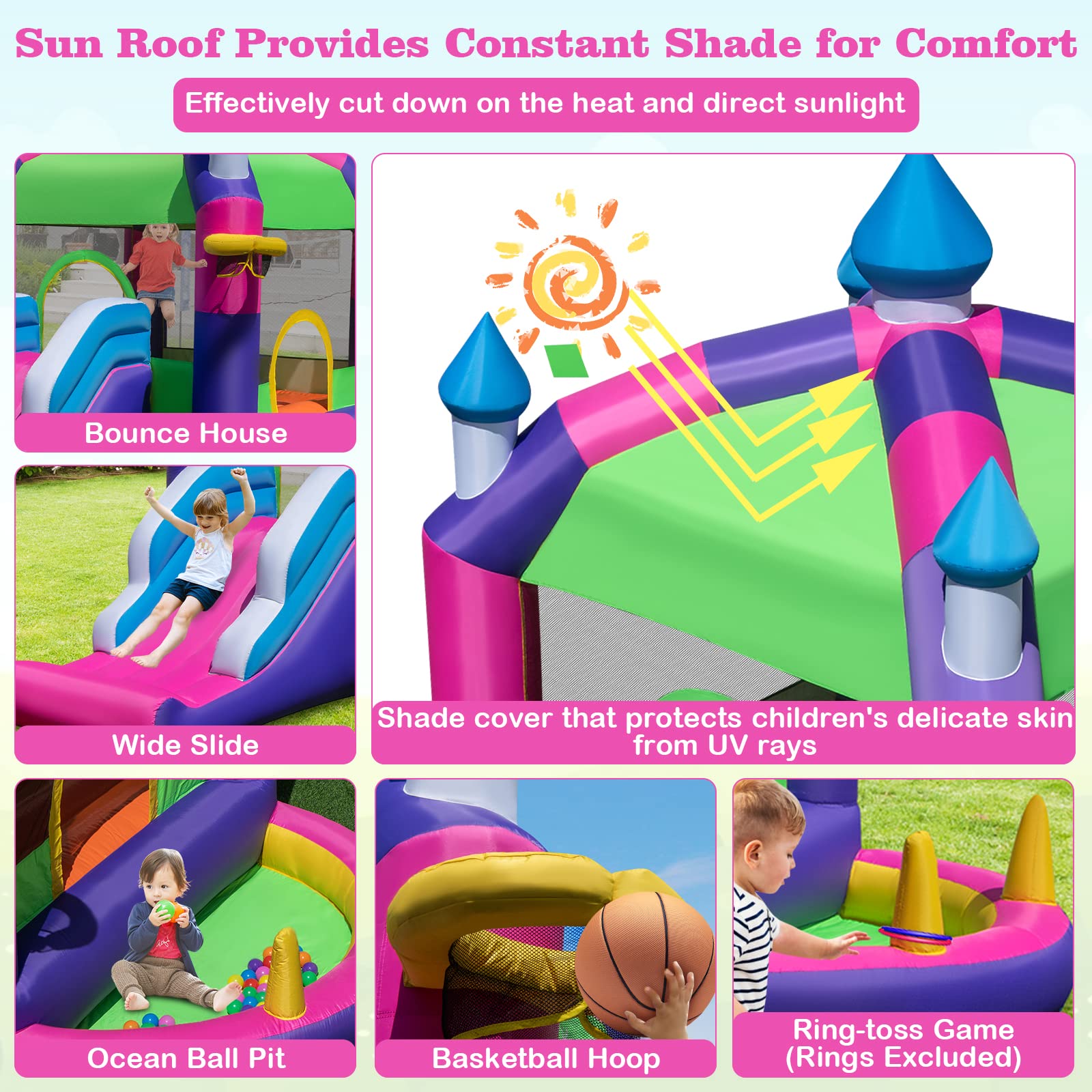 BOUNTECH Inflatable Bounce House with Canopy Overhead Cover