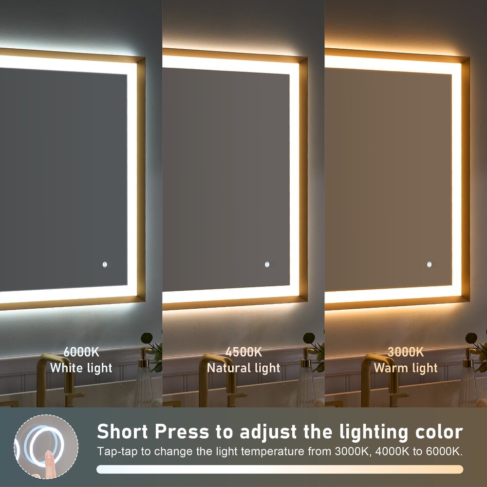 Wall Mounted Back Light Bathroom Framed LED Mirror Anti  Fog With Dimmable Light Touch Sensor And Memory Function