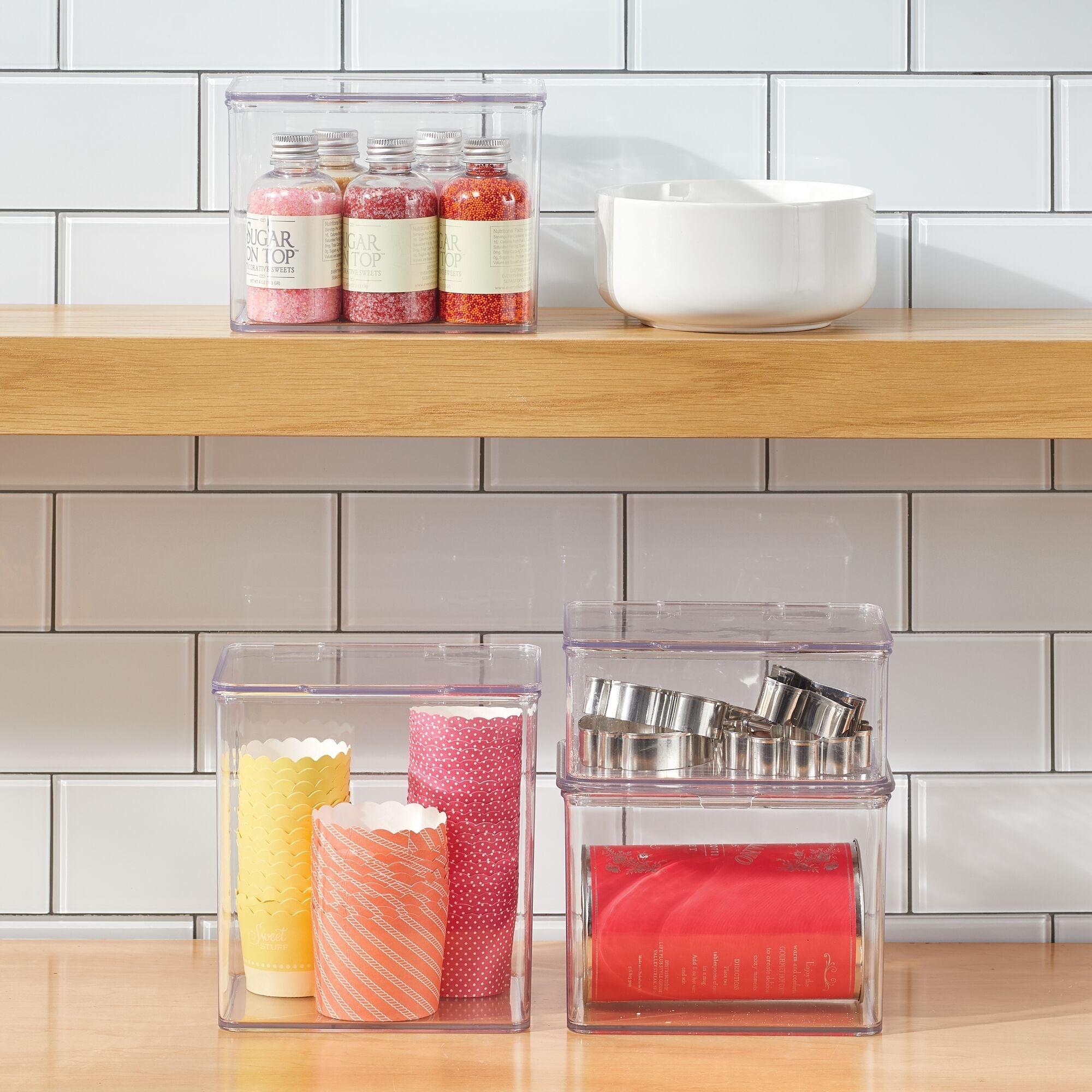 mDesign Plastic Household Stackable Storage Organizer Box Containers with Hinged Lid for Bedroom, Bathroom, Entryway, Hallway, Kitchen, Garage, Playroom, or Craft Room, Clear