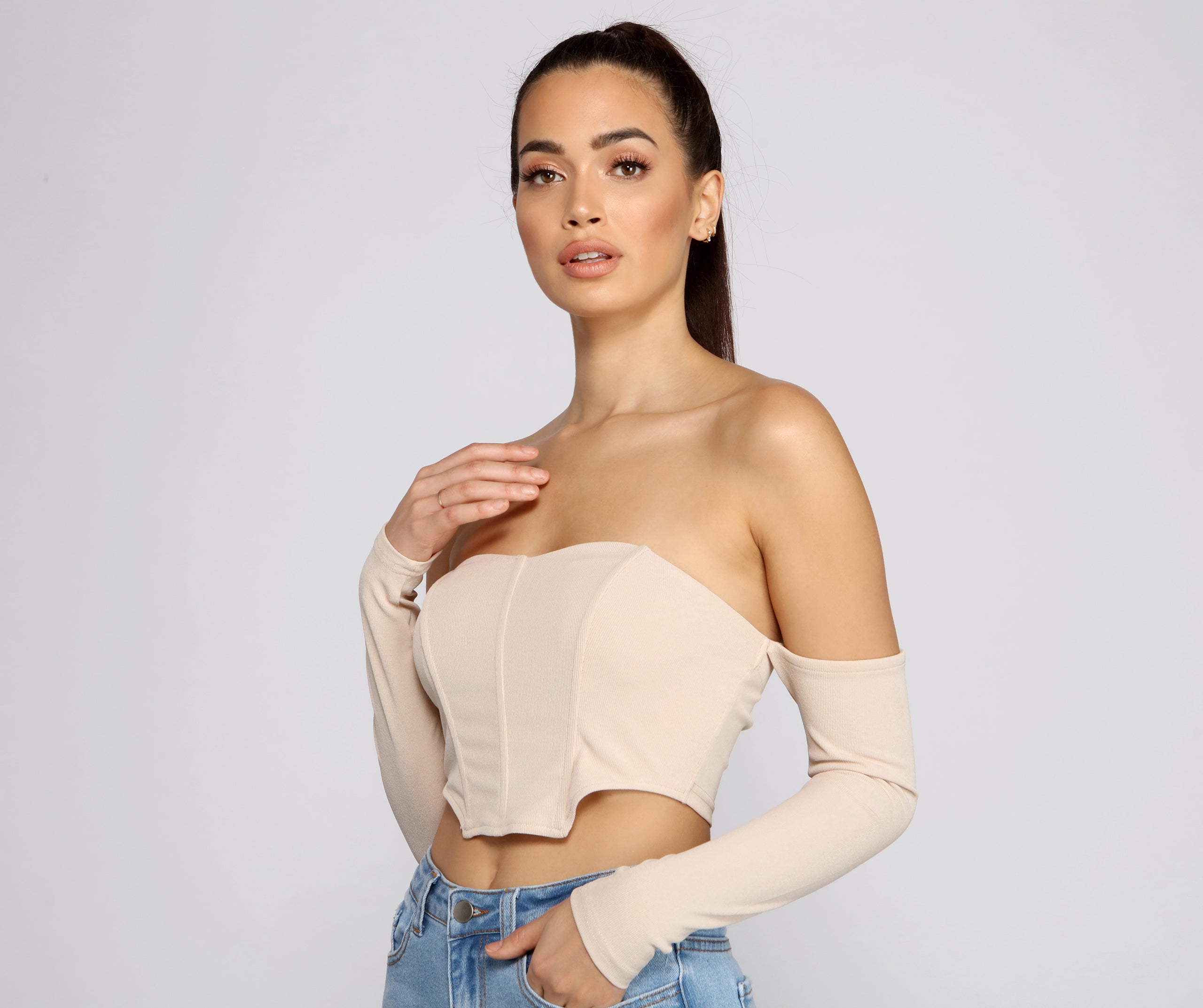 Off The Shoulder Ribbed Knit Crop Top