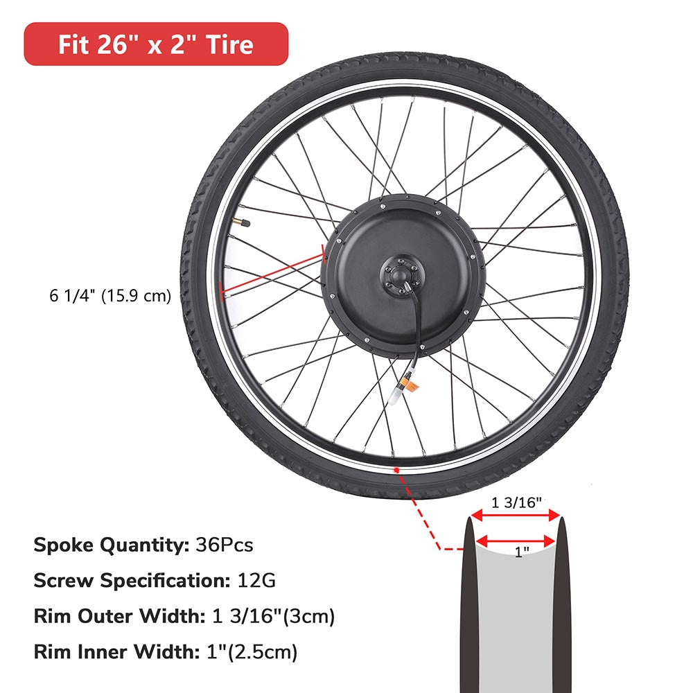 Yescom 26in Front Electric Bicycle Motor Conversion Kit 48v 1000w