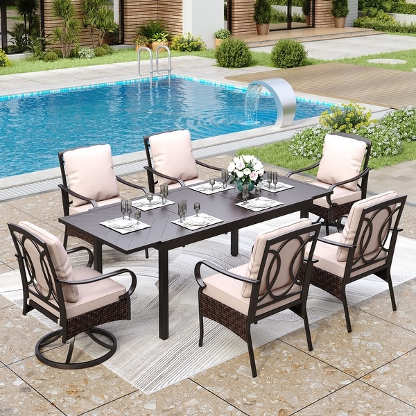 9/7Piece Patio Dining Set with 8/6 Rattan Swivel Chairs and a Expandable Dining Table