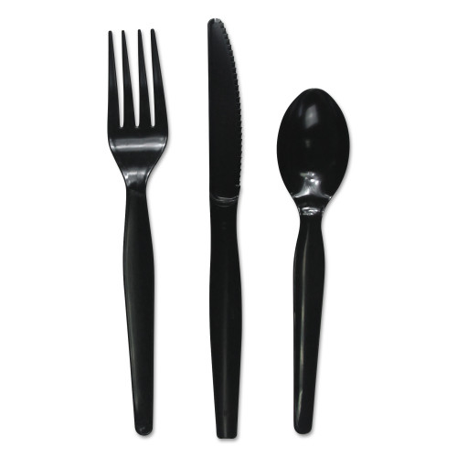 Boardwalk Three-Piece Cutlery Kit， Fork/Knife/Teaspoon， Heavyweight， Black， 250/Carton (FKTHWPSBLA)