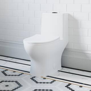 Swiss Madison Ivy 1-piece 1.11.6 GPF Dual Flush Elongated Toilet in Glossy White with Black Hardware Seat Included SM-1T112HB