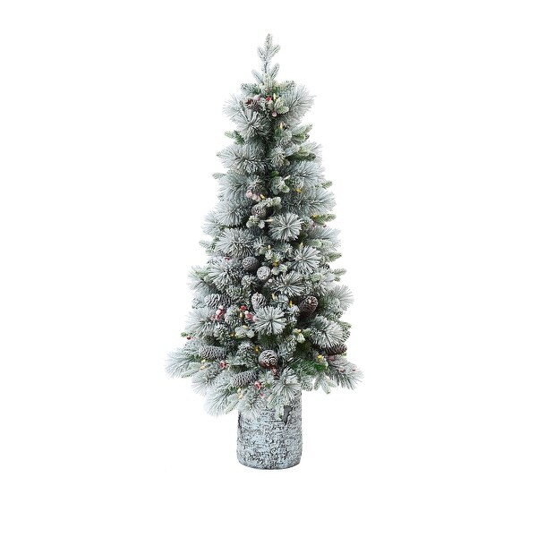 4Ft PreLit Green Flocked Potted Artificial Christmas Tree