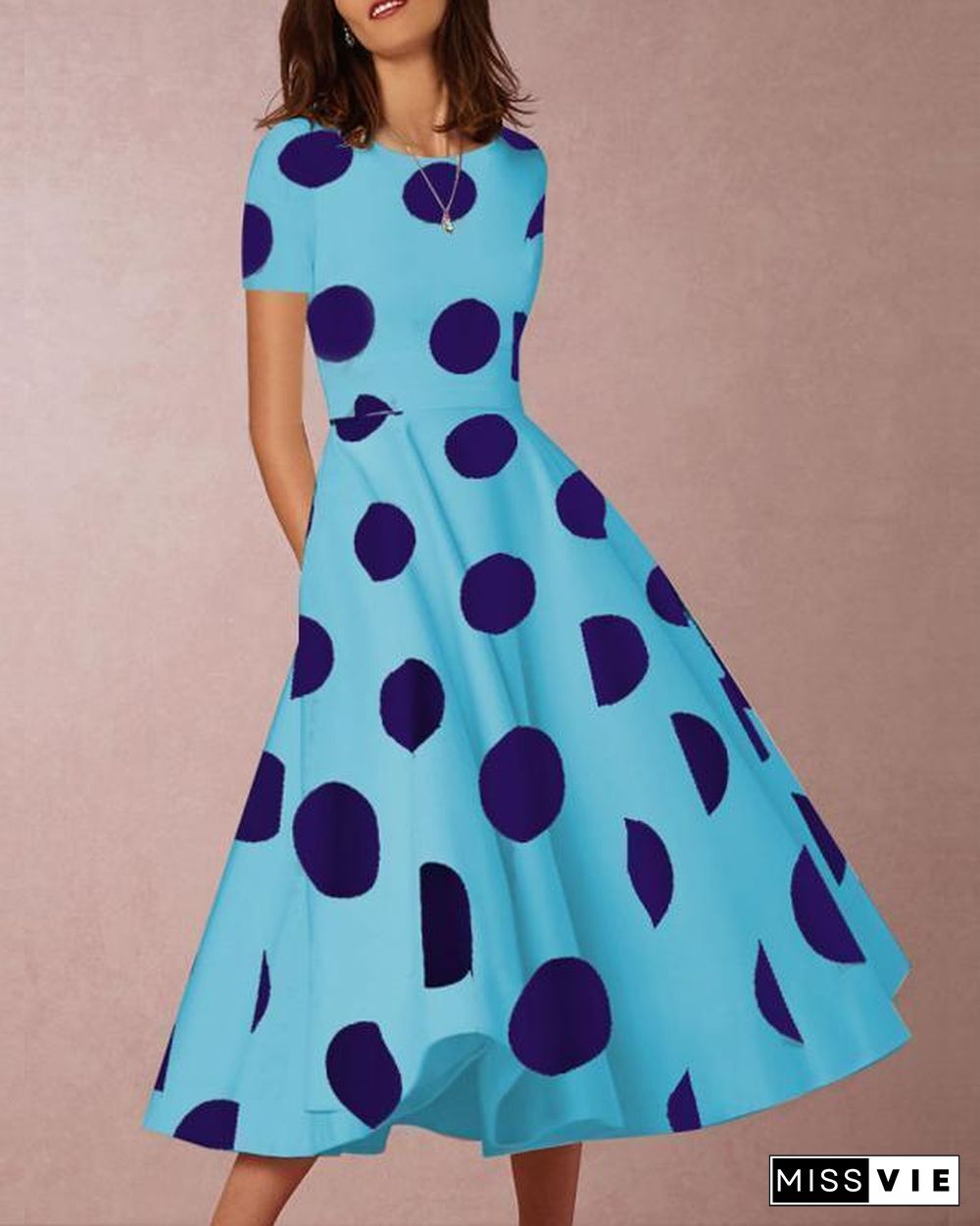 Sexy Round Neck Short Sleeve Polka Dot Print Dress