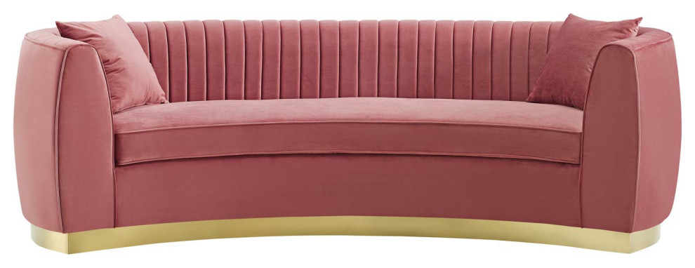 Dusty Rose Enthusiastic Vertical Channel Tufted Curved Performance Velvet Sofa   Contemporary   Sofas   by Uber Bazaar  Houzz