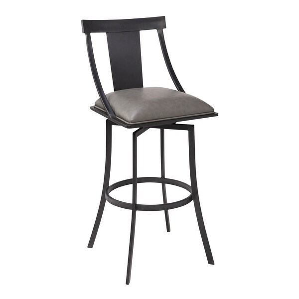 26 Inches Leatherette Counter Stool with Fiddle Back， Gray - 38 H x 25.5 W x 20.5 L Inches