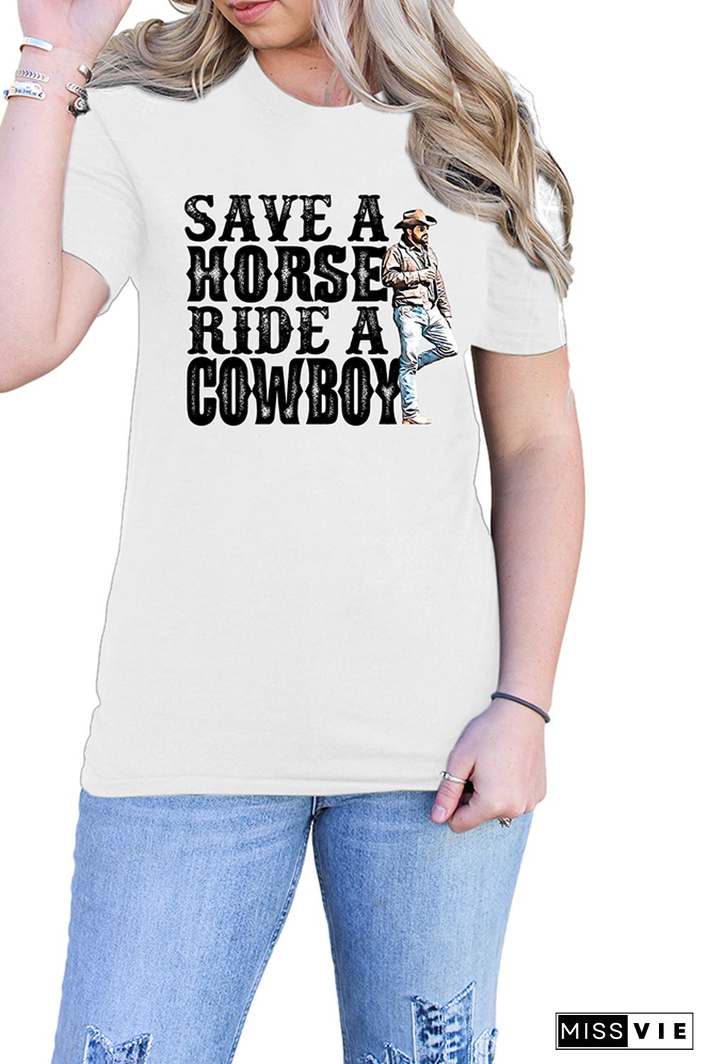 Save A Horse Ride A Cowboy Graphic Tee Short Sleeves Wholesale