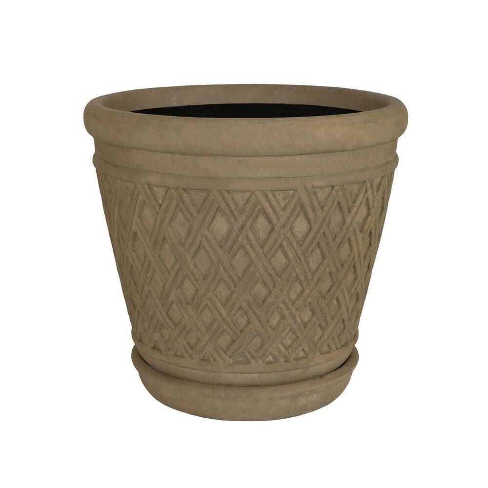 PRIVATE BRAND UNBRANDED Lattice Pot with Saucer-Aged Granite 23 in. D 22 in. H LHDPTSLPT23X22S