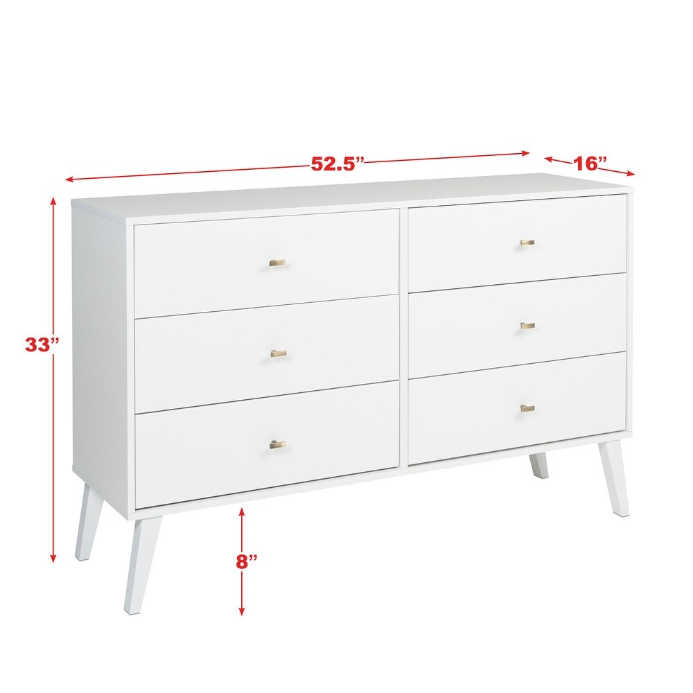 Prepac Milo Mid Century Modern 6 Drawer Double Dresser for Bedroom  Chest of Drawers  Contemporary Bedroom Furniture