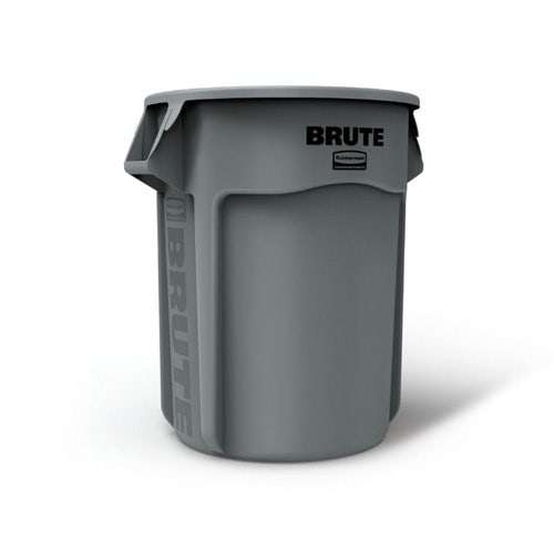 Rubbermaid Brute 55-Gallon Round Trash Can Kit with Domed Lid and Dolly， Gray