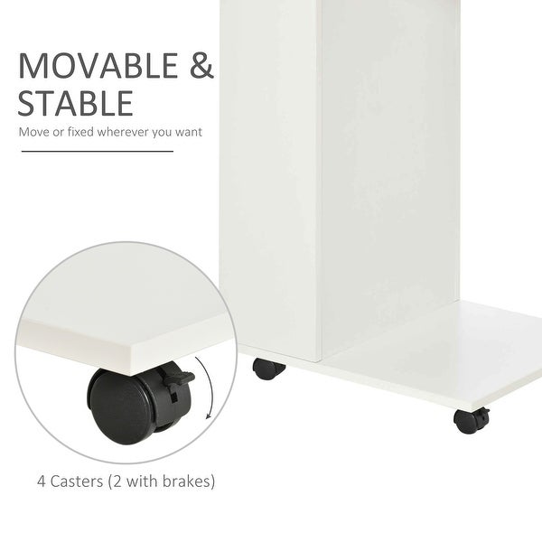 HOMCOM C-Shaped Sofa Side Table Mobile End Table with Storage and Wheels for Living Room， Bedroom， Office